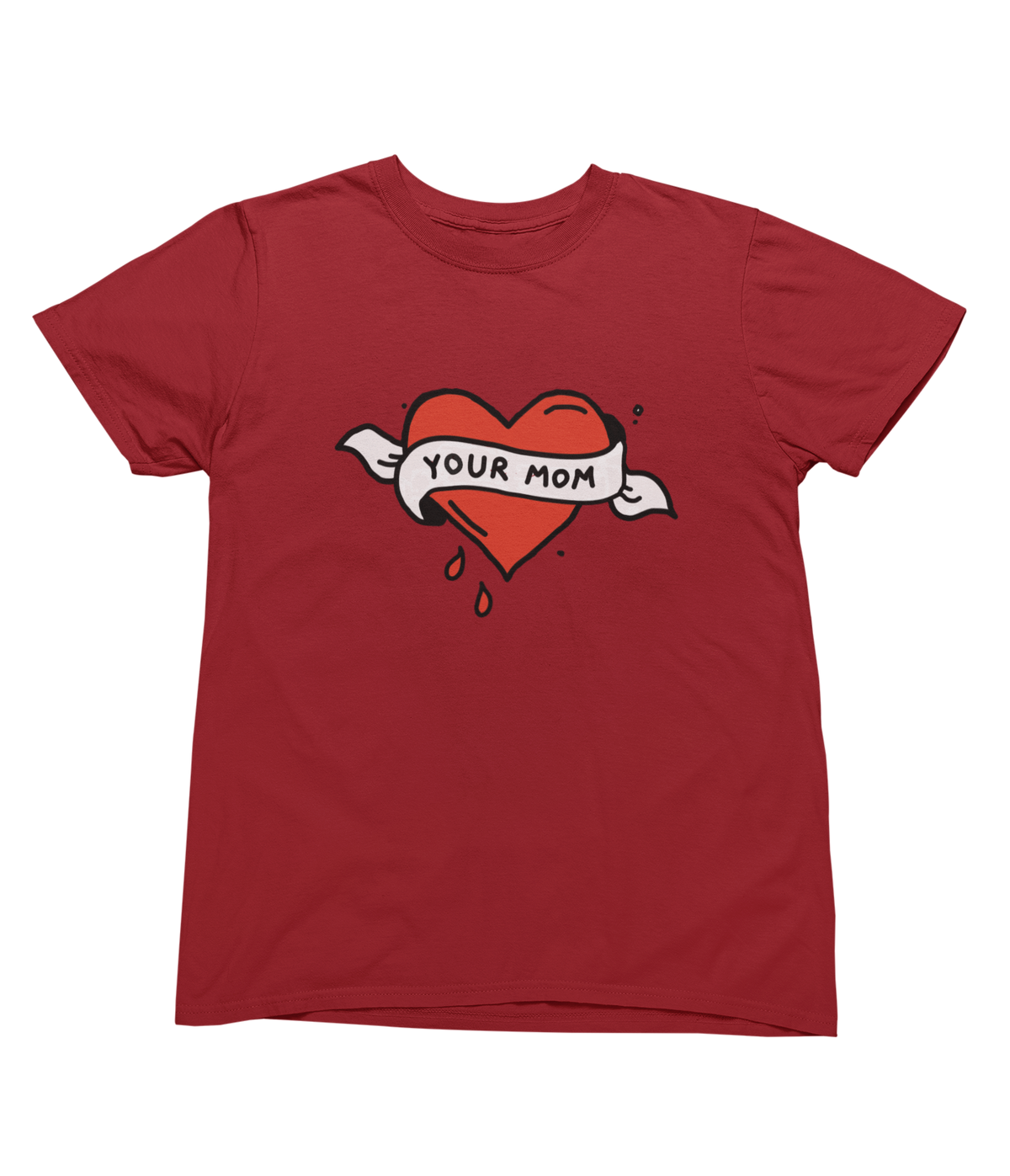 A red tattoo crewneck toddler t-shirt featuring a graphic of a red heart with a white banner reading &