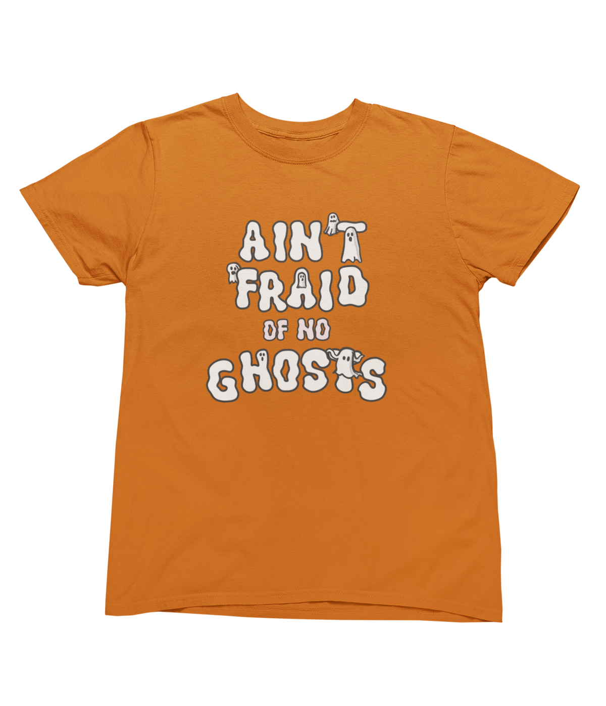 An orange short-sleeve toddler crewneck tee featuring a graphic that reads &