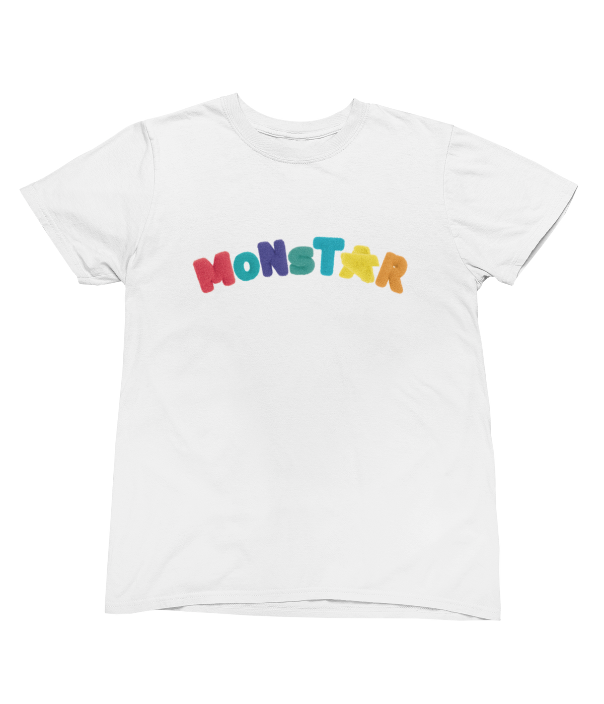 A white short-sleeve toddler tee with the word &