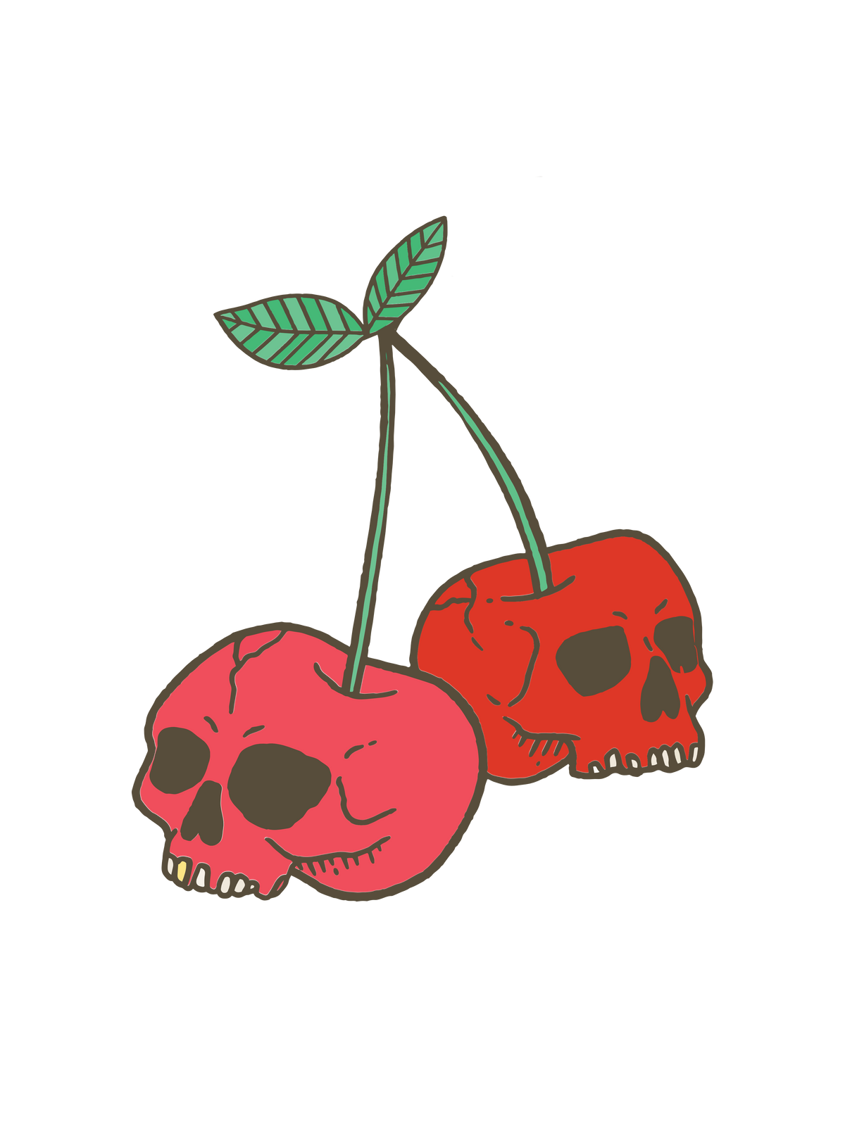 A graphic featuring two cherries shaped like skulls for Halloween.