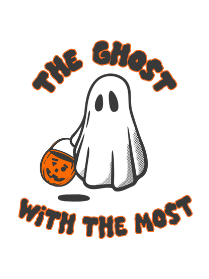 A Halloween graphic of a white ghost holding an orange pumpkin, with the text &