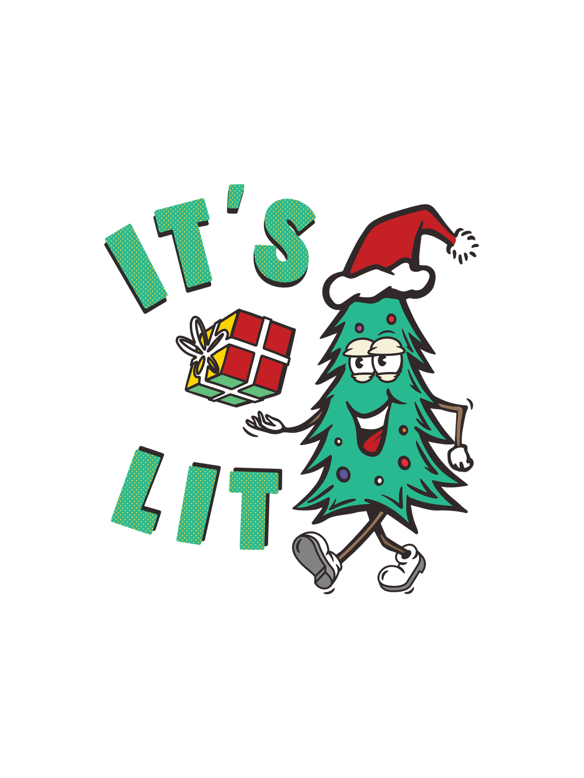 A festive graphic with the text &