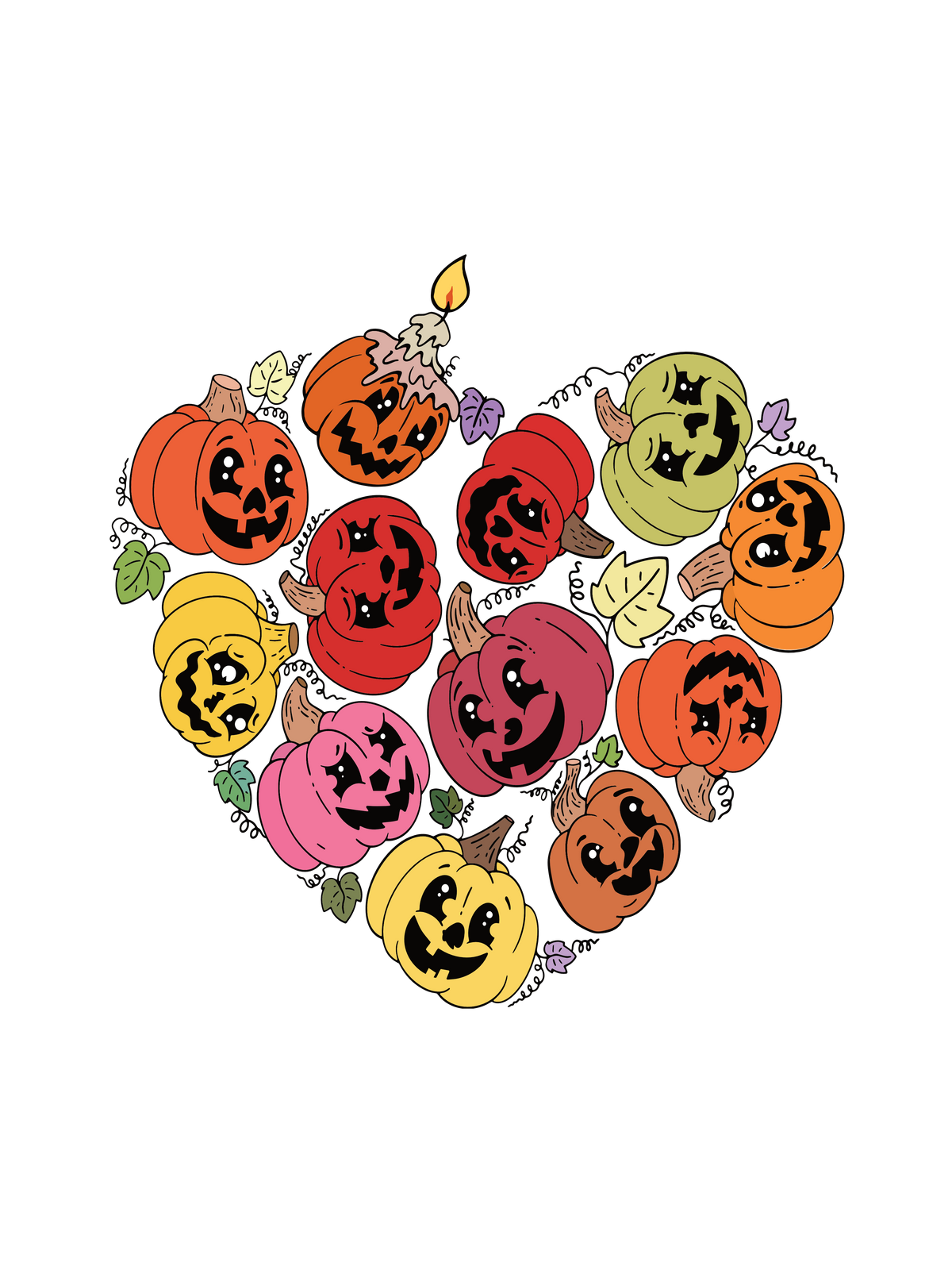 A heart-shaped graphic of Halloween jack-o&