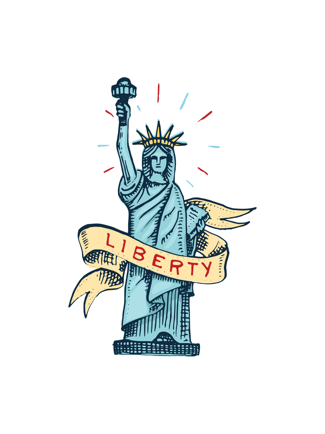 A graphic for the 4th of July featuring the Statue of Liberty with a banner reading &