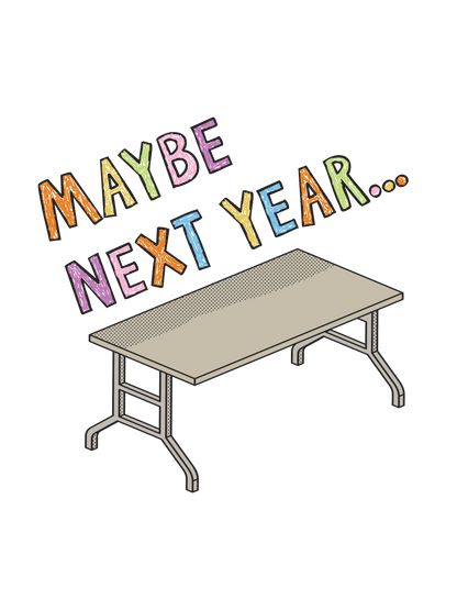 A graphic of a Thanksgiving folding table and the text &