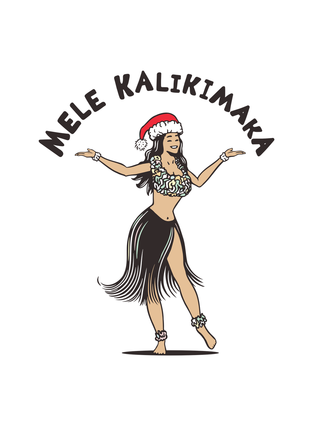 A graphic of a hula dancer with the text &