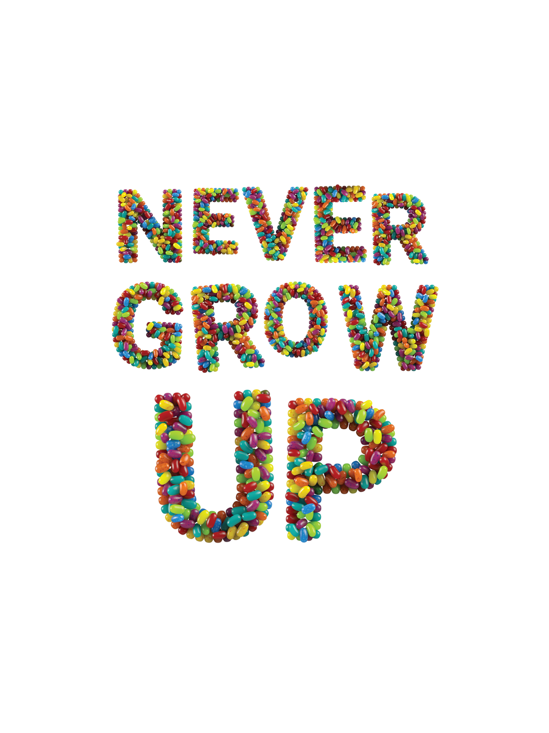 A colorful jellybean graphic text reading &