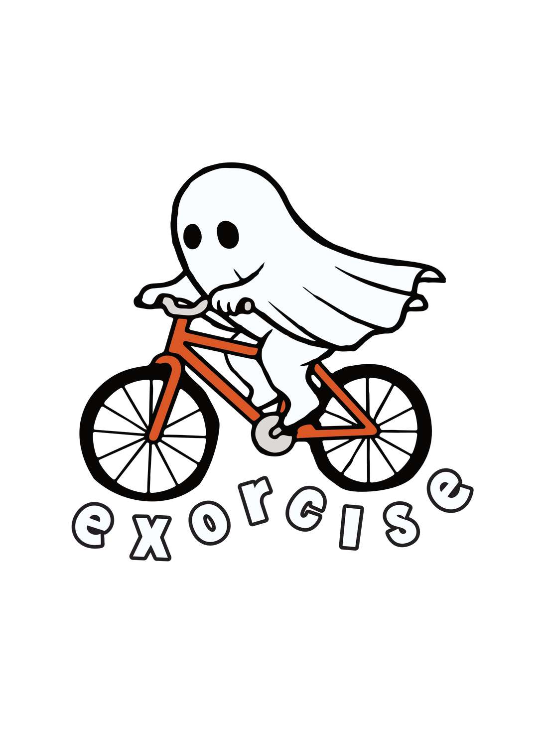 A graphic featuring a cartoon ghost riding a bicycle with the word &