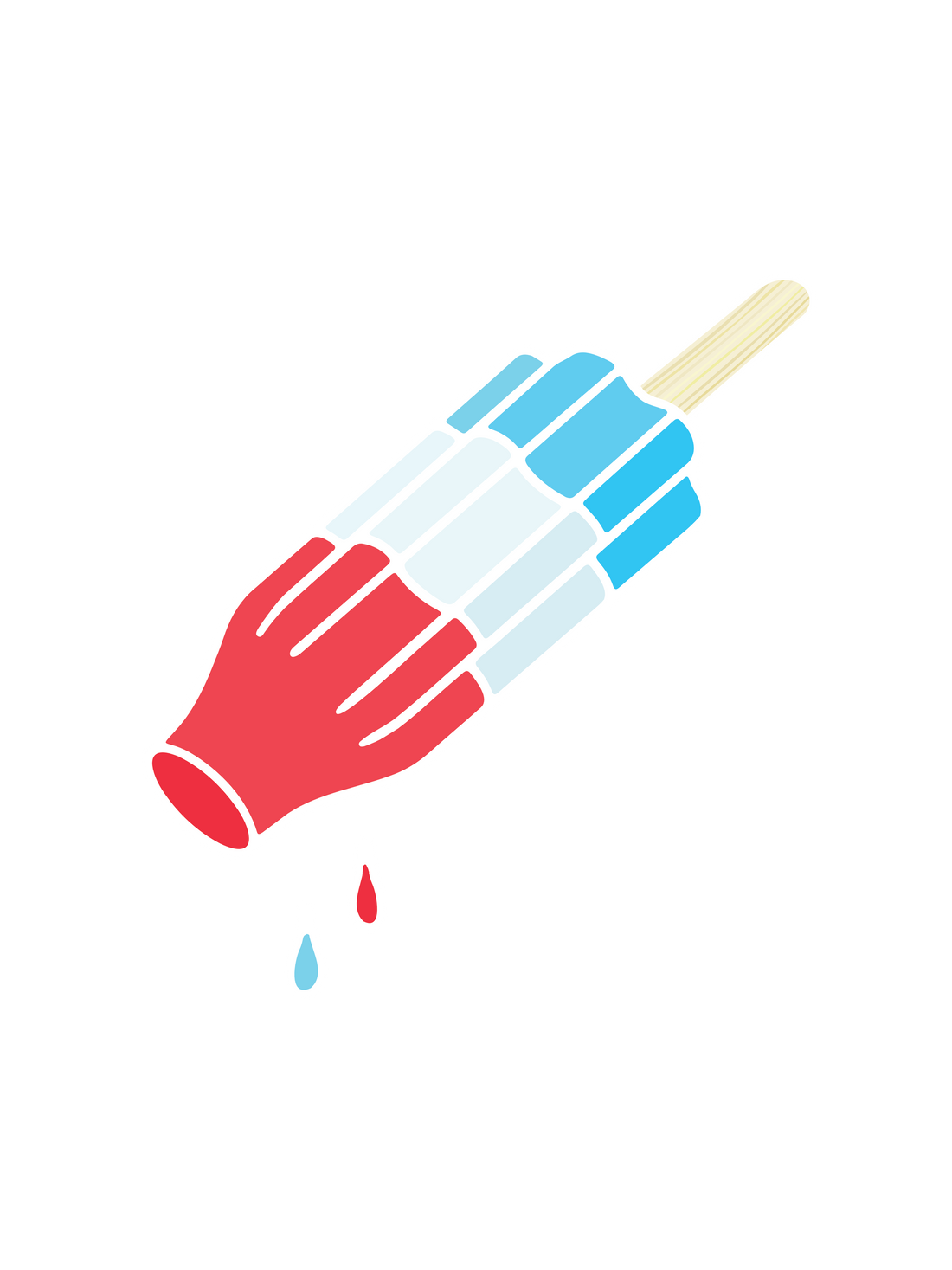 A graphic of a rocket pop popsicle with red, white, and blue stripes. Meant for the 4th of July summer.