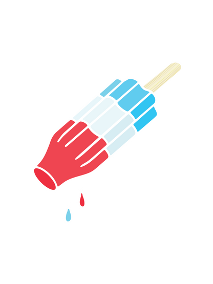 A graphic of a rocket pop popsicle with red, white, and blue stripes. Meant for the 4th of July summer.