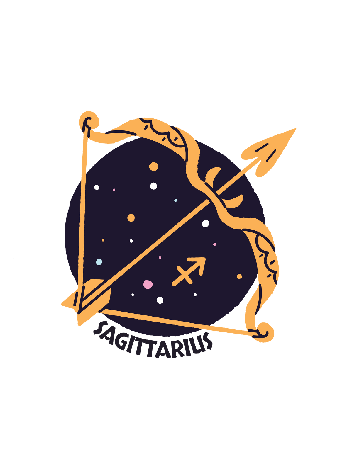 A graphic featuring a Sagittarius zodiac bow and arrow, with the text "SAGITTARIUS".