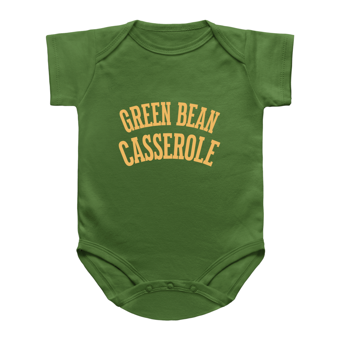 A green baby onesie with &