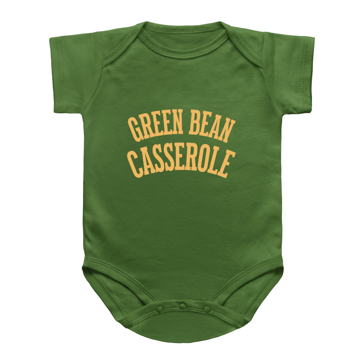 A green baby onesie with &