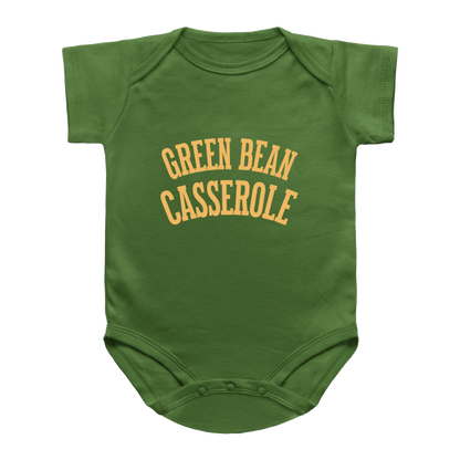 A green baby onesie with &