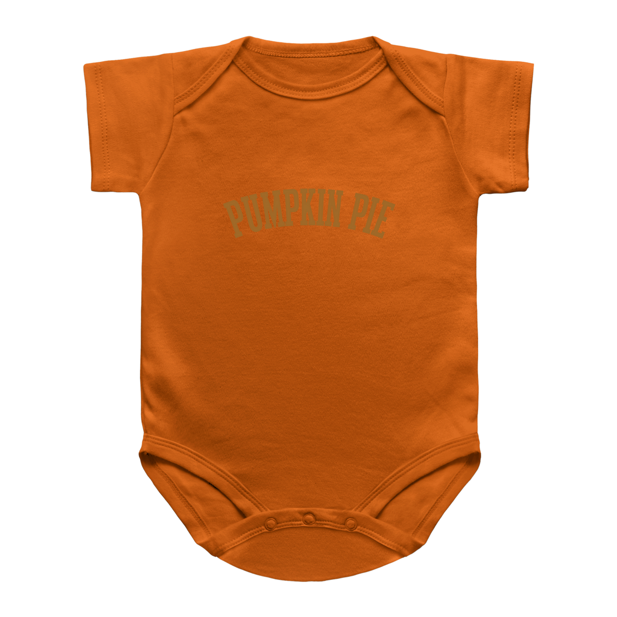 An orange short-sleeve infant onesie with &