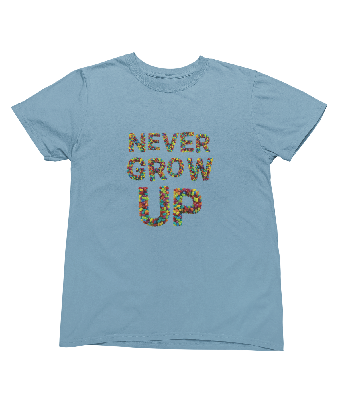 A light blue toddler short-sleeve crewneck tee featuring the text &